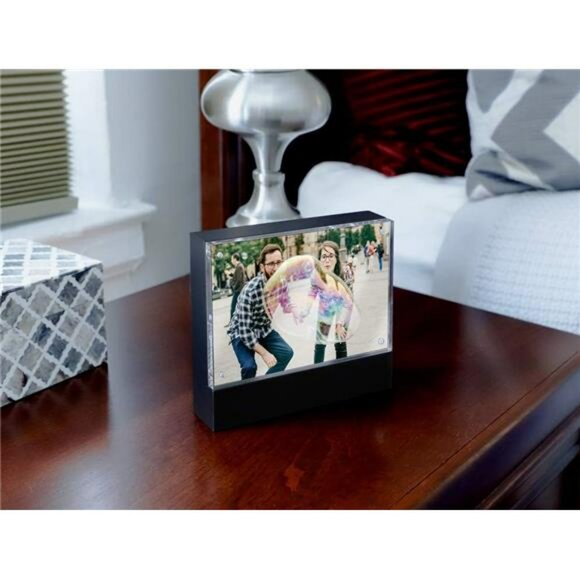 Black wood acrylic magnetic picture frame 4x6 tabletop photo display holder - Picture 5 of 7